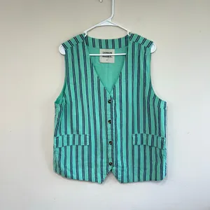 Damson Madder Anthro Green Striped Coco Waistcoat Vest 14 Women thumbnail 2