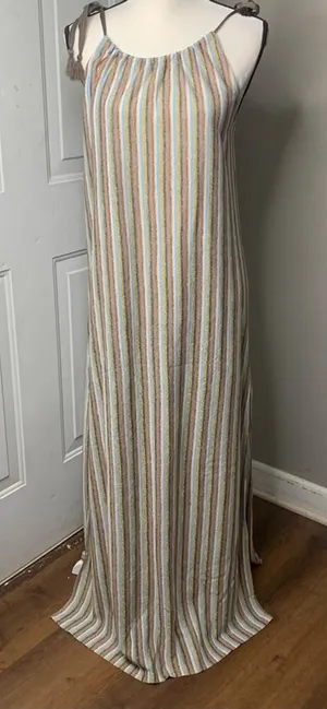 Zara striped metallic slit maxi‎ dress size small thumbnail 1
