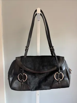 DKNY Y2K Black Leather & Haircalf Shoulder Bag thumbnail 1