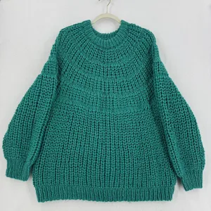 Handmade Chunky Knit Sweater Women XL Teal Turquoise Oversized Balloon Sleeve thumbnail 1