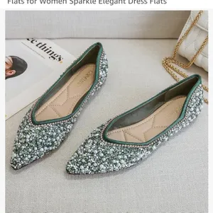 Rhinestone Pointed ballet flats size 10 women's stunning shoes green gol… thumbnail 4