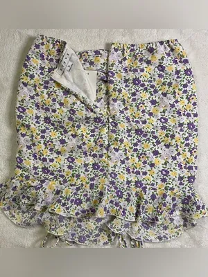 NWT HYFVE Lilac Floral Ruched Mini Skirt with Ruffles size M thumbnail 4