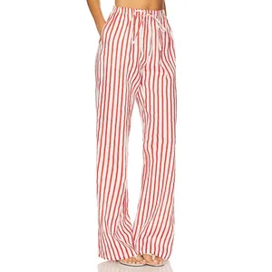 Aexae Revolve Red White Striped Linen Drawstring High Rise Wide Leg Pants Small thumbnail 2
