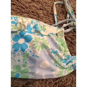 Aerie Real Good Floral Ruffle Halter Bikini Set‎ Blue Green M NWT thumbnail 3