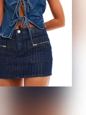 Mango Stripe Mini Denim Skirt In Dark Blue Size 6 thumbnail 2