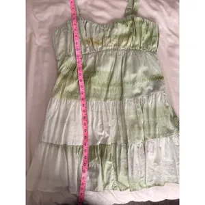 Express Green Tie Dye Ikat Tiered Linen Blend Mini Dress Womens Medium Boho thumbnail 9