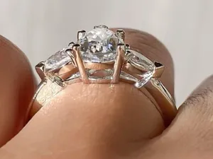 1.50CT Diamond Pear Shape 3 Stone Engagement Ring Diamonds Anniversary Band .925 thumbnail 4