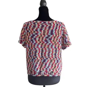 Handmade Crochet Cardigan Short Sleeve Multi Color Variegated Boho Bolero Hippie thumbnail 3