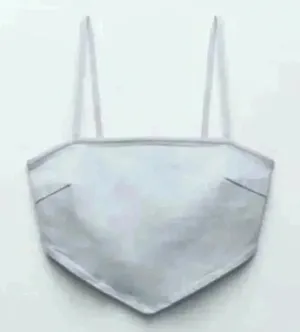 ZARA Minimalist Light Gray Cotton Crop Top Bustier Summer Tank Denim, Crop A37‎ thumbnail 1