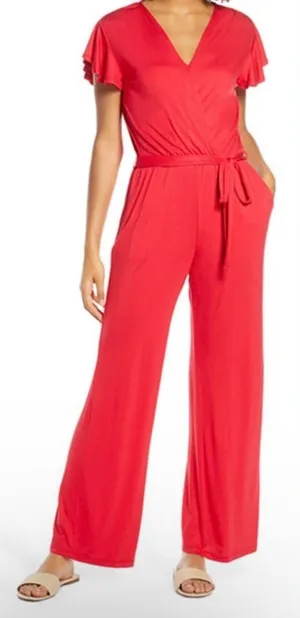 Fraiche by J Red Wrap-Front Wide-Leg Jumpsuit - NWT - Size M thumbnail 1