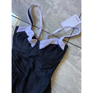Quince Italian Underwire One Piece Swimsuit Black White Bow Back ATG001 Size S thumbnail 3