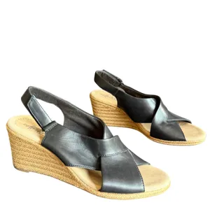 Clarks Lafley Alaine Wedge Sandals Womens 9.5 Black Leather‎ Comfort Espadrille thumbnail 4