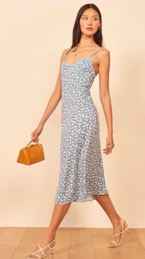 Reformation Nella blue and white floral midi dress size 2 thumbnail 1