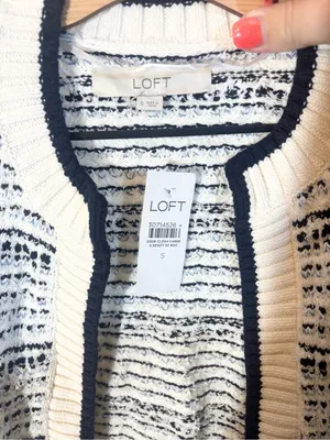 NWT Loft Blue White Stripe Tweed Textured Open Ribbed Cardigan Size S thumbnail 4