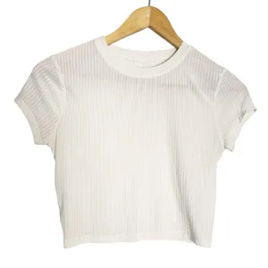 Alo Yoga Ribbed Sea Coast Ivory Cropped Short Sleeve Crewneck Tee Size Small thumbnail 2