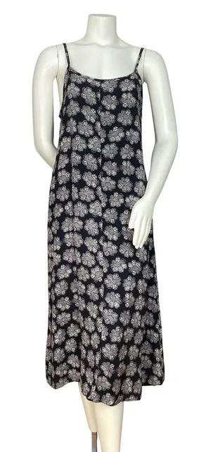 Vintage 90s Slip‎ Dress Women Sleeveless Retro Black White Floral Rayon Summer thumbnail 1