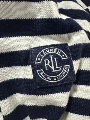 Ralph Lauren Blue Striped Half Zip Sweater Crest Logo Preppy Nautical Medium thumbnail 4