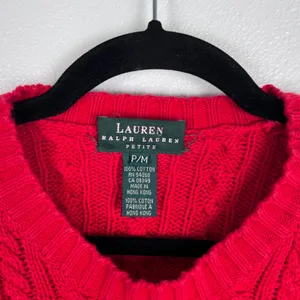 Lauren Ralph Lauren Women's Cable Knit Sweater Red Sz PM thumbnail 2