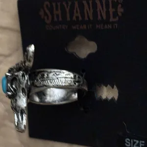 Shyanne Silver and Turquoise Bull Skull Ring thumbnail 2