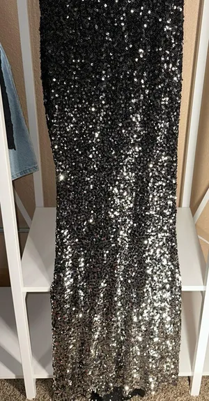 Boutique One shoulder bow tie black formal sequin prom dress thumbnail 4