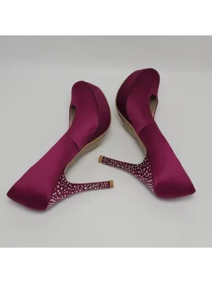 Fusia Pink Rhinestones Heel Satin Pumps Shoes By Olsenboye Size 7 thumbnail 10