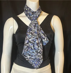 Blue, Black, & White Abstract Brushstroke Patterned Scarf Blue thumbnail 1