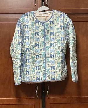 Entro J24661 Blue Bow Print Quilted Jacket Womens Size S Cotton Coquette NWT thumbnail 1