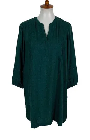 J Jill Petite Green Dress Small Long Sleeve‎ Boho Cottagecore Modest Work Casual thumbnail 1