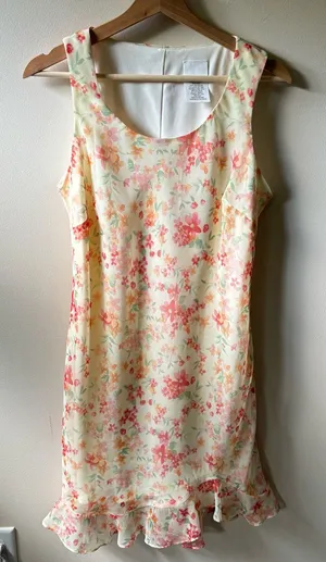 Vintage Pastel Yellow Floral Ruffle Midi Dress thumbnail 1