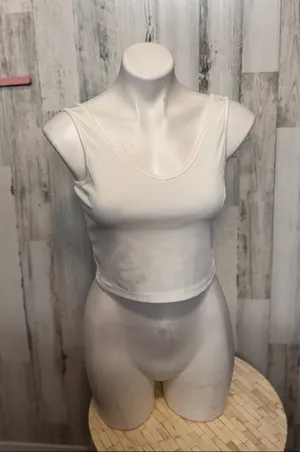 SHEIN Cream White Ribbed Scoop Neck Cropped Tank Top Womens Size Large L Basic C thumbnail 1