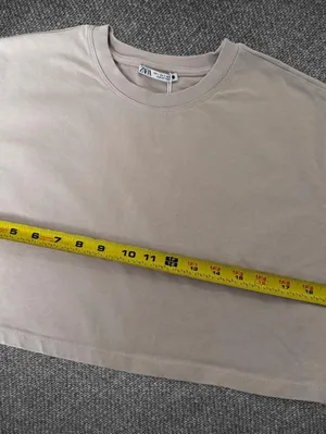 Zara Taupe Cropped Boxy T-Shirt Size Small thumbnail 7