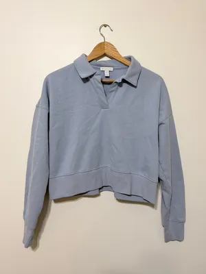 Beyond Yoga LuxeFleece Collared Sweatshirt Size Small Blue Sweater thumbnail 2