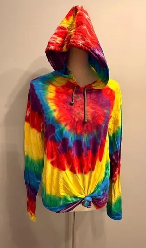 NEW Dyenomite women's medium tie-dyed rainbow hooded pullover thumbnail 1