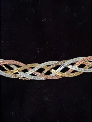 Mixed Metal Gold, Rose & Silver Tone Twisted Woven Mesh Statement Bracelet 7.5" thumbnail 2
