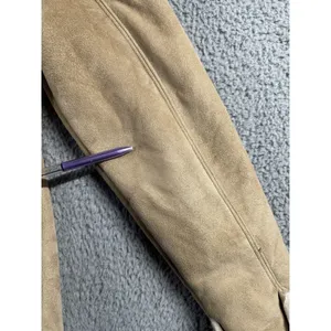 Faux‎ Suede Shearling Jacket Women Tan Faux Fur Trim Zip Up Coat thumbnail 10