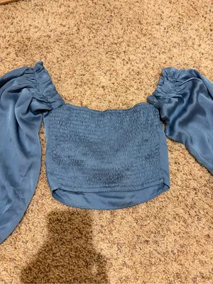 NEW Hello Molly Azure Skies Long Sleeve Tie Front Crop Top Blue Size Small/4 thumbnail 13
