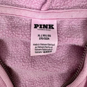 Pink Victoria's Secret Zip Up Hoodie XL‎ Purple Embossed Logo Fleece Sweatshirt thumbnail 5