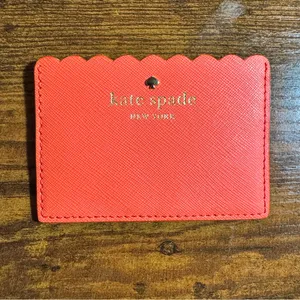 Kate Spade Coral and Pink Morris Lane Leather Card Holder with Scalloped Edge thumbnail 7
