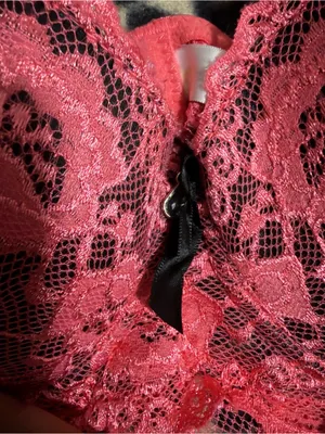 2000s vintage whimsical pink and black lace floral bodysuit thumbnail 5