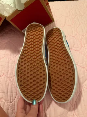 Vans Kids or Woman’s Slip-On Checkerboard Sneakers — Blue & White thumbnail 5