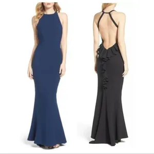Maria Bianca Nero Ruffle Low Back Mermaid Gown IN NAVY thumbnail 2