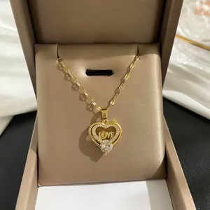 18K Gold Plated CZ Diamond Love Heart Pendant Necklace for Women thumbnail 3