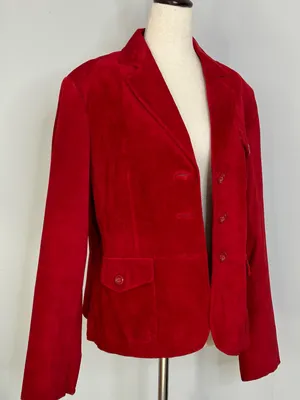 Preston & York Vintage Cherry Red Suede Leather Blazer size Large thumbnail 2