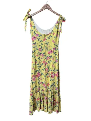 Kiel James Patrick Flower Garden Sleeveless Midi Dress Linen Blend Yellow 0 thumbnail 3