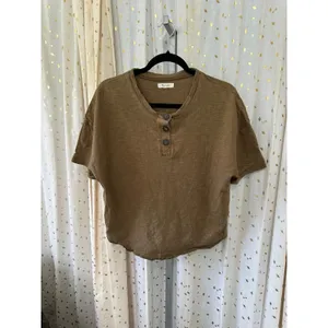Madewell Rustic 100% Cotton Jersey Raw-Edge Henley Cropped Short Sleeve Tee M thumbnail 3