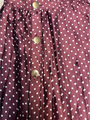 NWT Zara Medium Satin Wine White Polka Dot Flowy Pleated Midi Skirt thumbnail 3