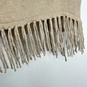 Joseph A. Fringe Knit Sweater Sz L Tan Taupe Boho Festival Indie Cottage thumbnail 3