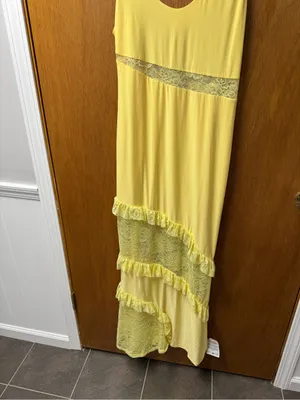 ASOS Cami Strap Lace Panel Maxi Dress Ruffle Detail Pastel Butter Yellow 12 NEW thumbnail 6