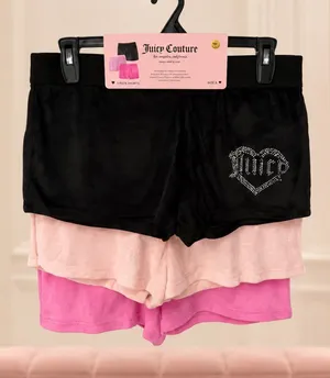 Juicy Couture 3-Pack Velour Lounge Shorts Black Pink Logo Size S NWT thumbnail 1