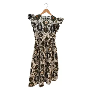 o.p.t Womens Retro Floral‎ Flutter Sleeve Cotton Midi Dress Olive Green Size M thumbnail 5